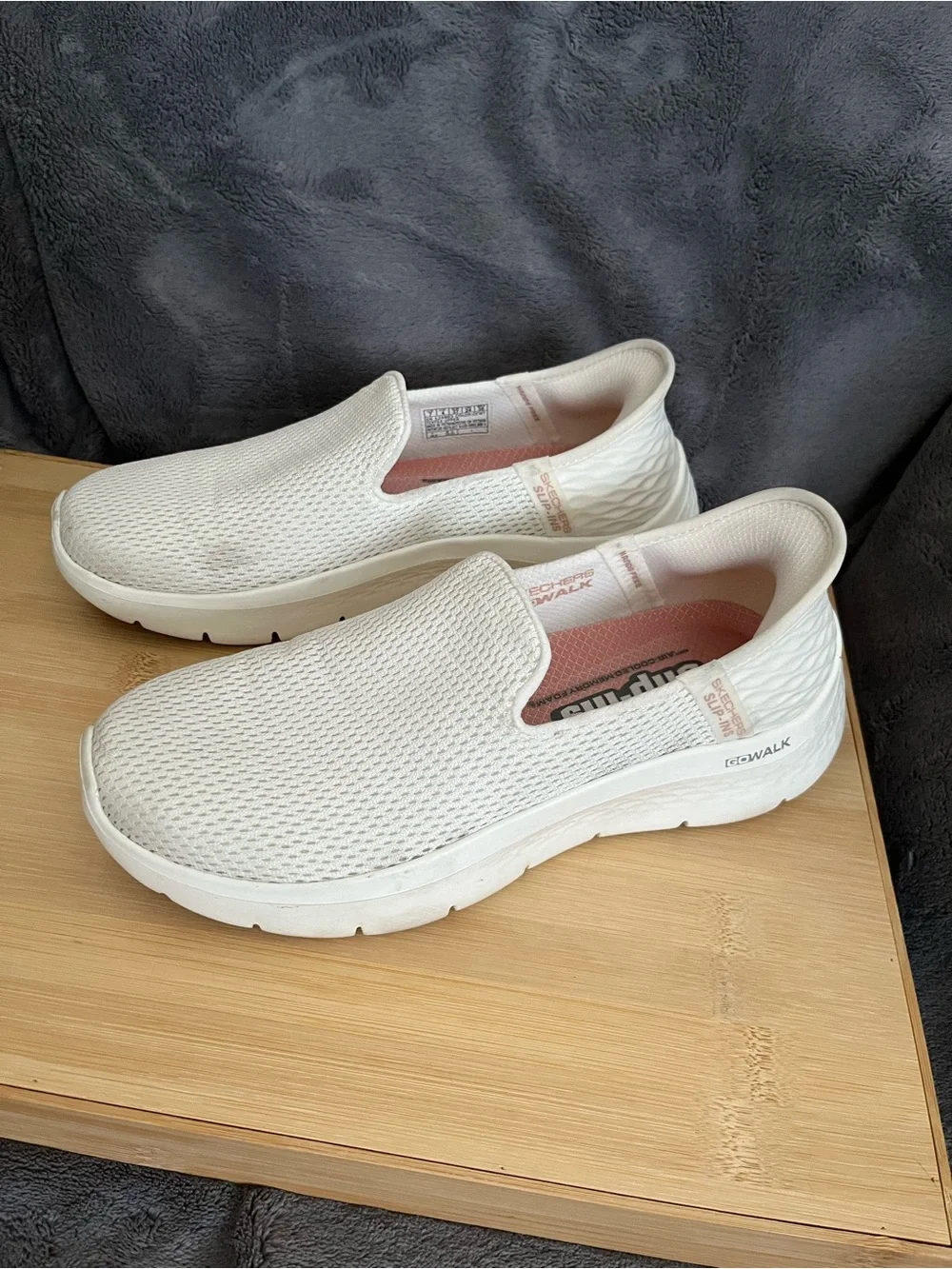 Skechers White Slip-On Sneakers with Pink Insole